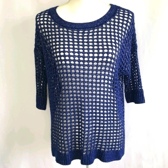 Twiggy London Navy/Silver Crochet Sweater - Picture 1 of 5